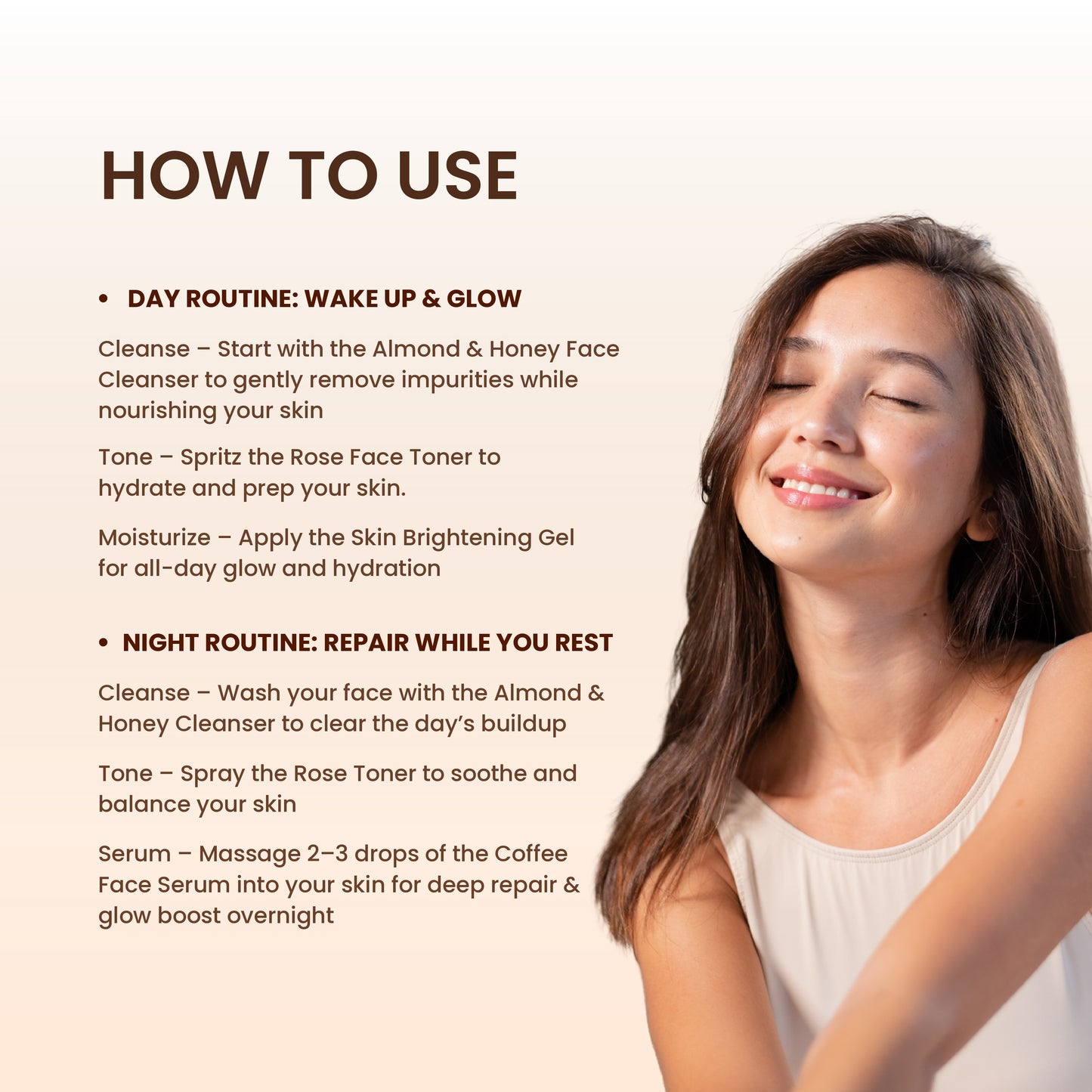 Glow Therapy Combo – Almond Cleanser + Rose Toner + Skin Brightening Gel + Coffee Face Serum