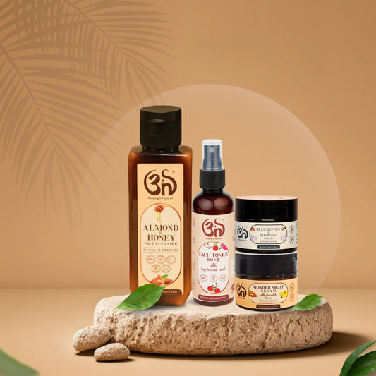 Glow Reset Combo – Almond Cleanser + Rose Toner + Blue Lotus Gel + Night Cream